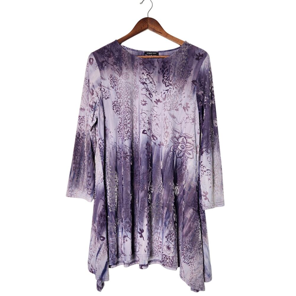 Como No Velvet Burnout Floral Tunic Top XL Purple Fairy WhimsyGoth Lagenlook
